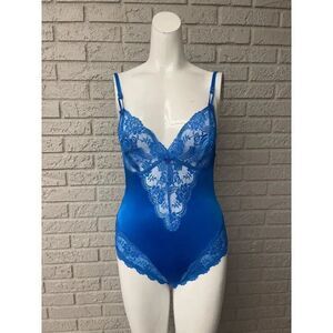 NWT St Michael Women Blue Lace & Satin Teddy Size 34B